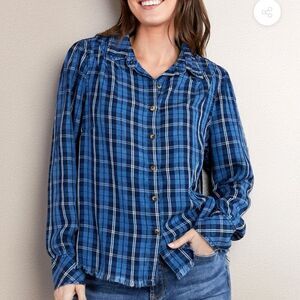 💠 Billy T Izzy Pleat Shirt Blue Scotch Plaid Size L